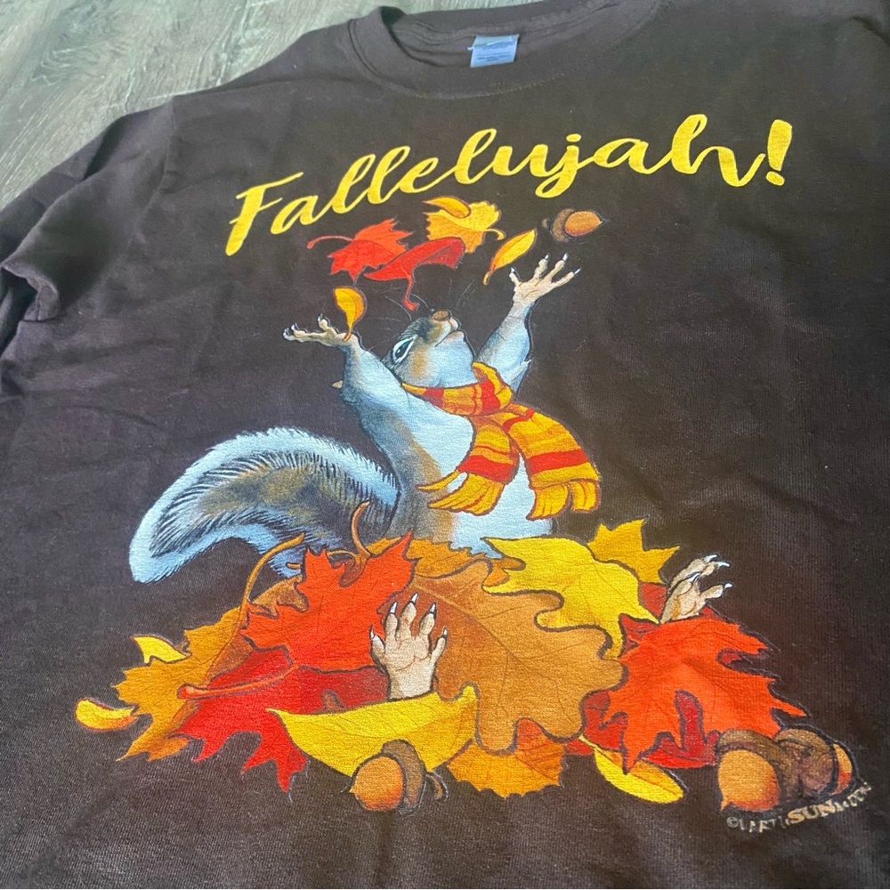 Funny Squirrel & Zombies Fall Autumn Fallelujah Long Sleeve Brown Tee - Picture 2 of 9